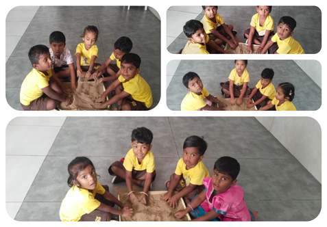 Our LKG tinytots participated in a sand play activity that served as an invaluable opportunity for fine motor skill development through physical interaction with the sand.